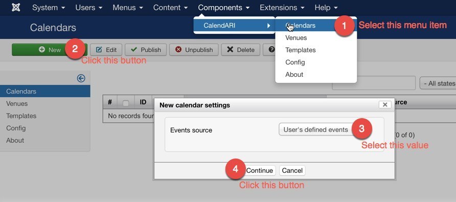 Step 1: Create calendar in CalendARI component