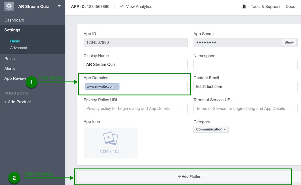 Configure Facebook app