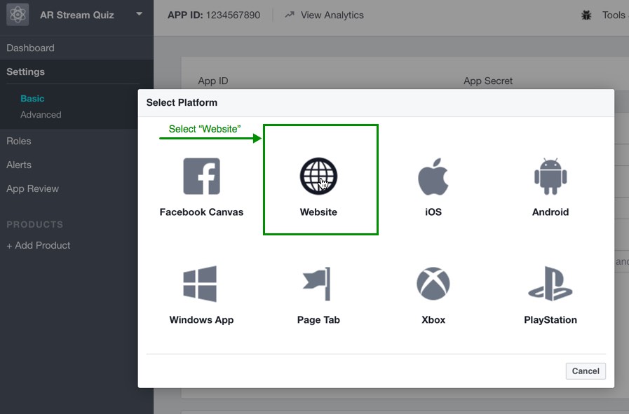 Configure Facebook app