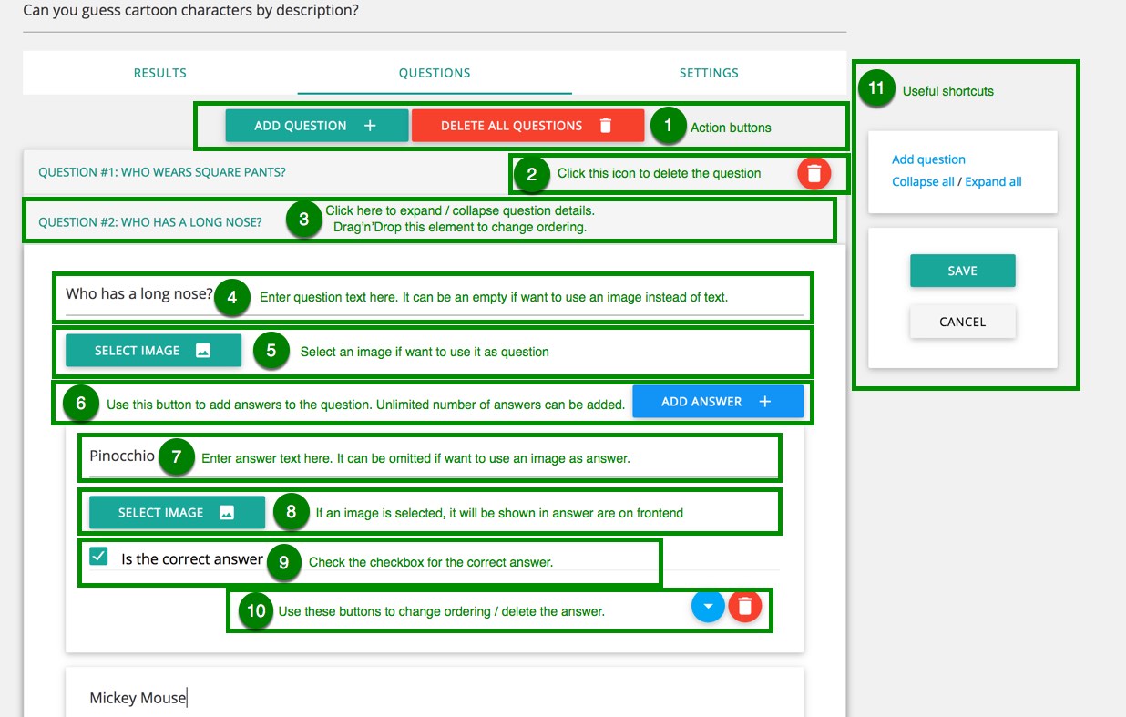 ARI Stream Quiz - Quiz page - Questions tab