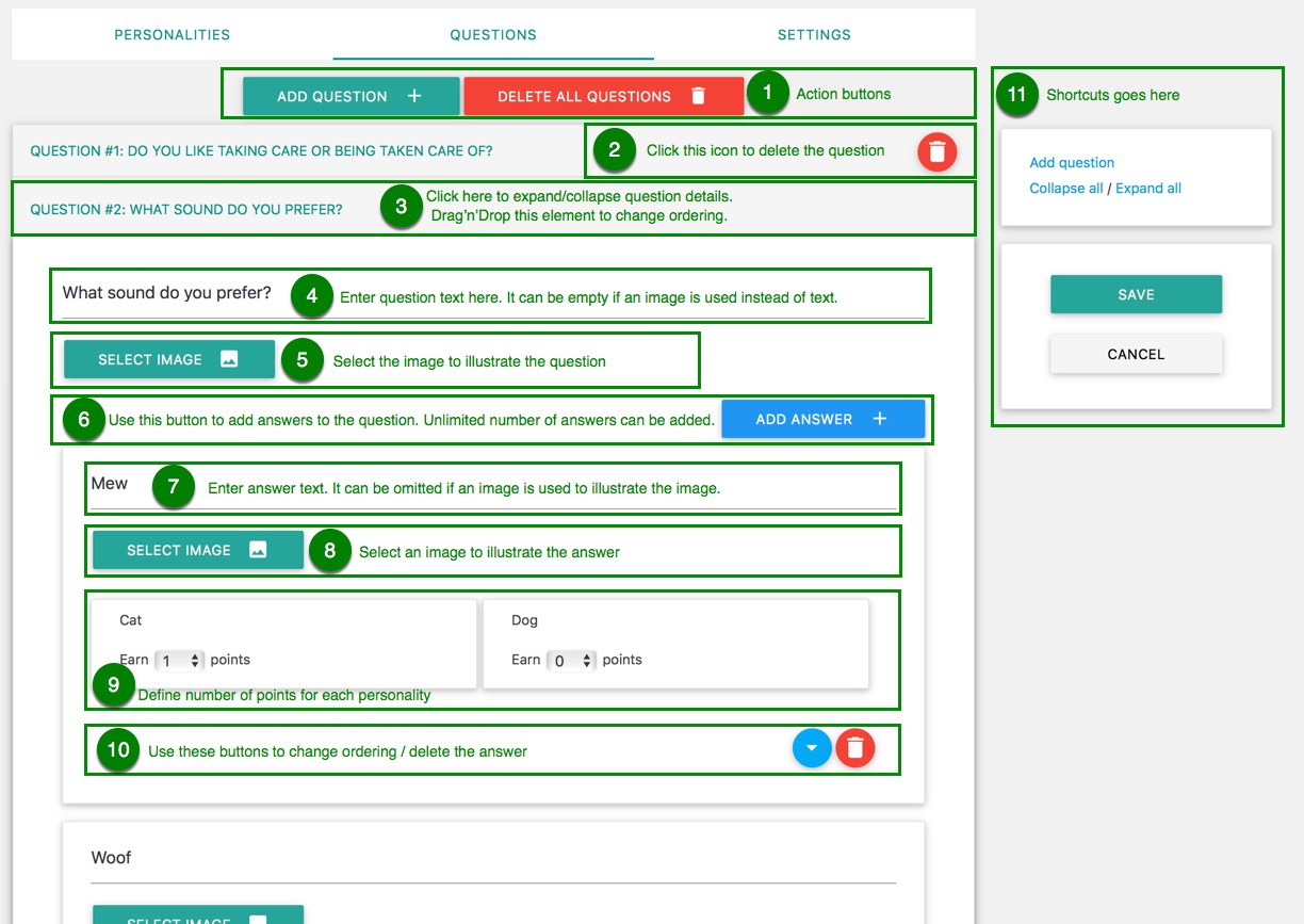 ARI Stream Quiz - Personality quiz page - Questions tab